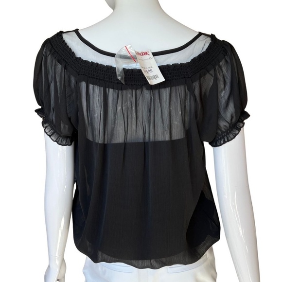 Express Black Peasant Blouson Top Completely Sheer Size Medium NWT - Picture 6 of 6
